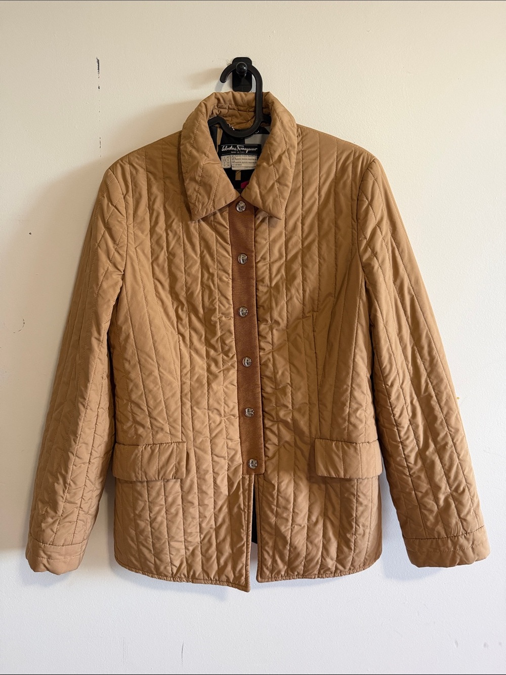 Salvatore Ferragamo Tan Trench Coat with Multicolor Lining